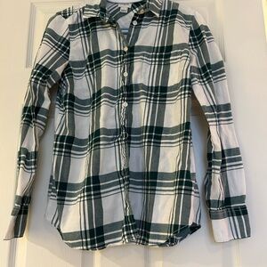 Green and White Plaid Flannel Shirt